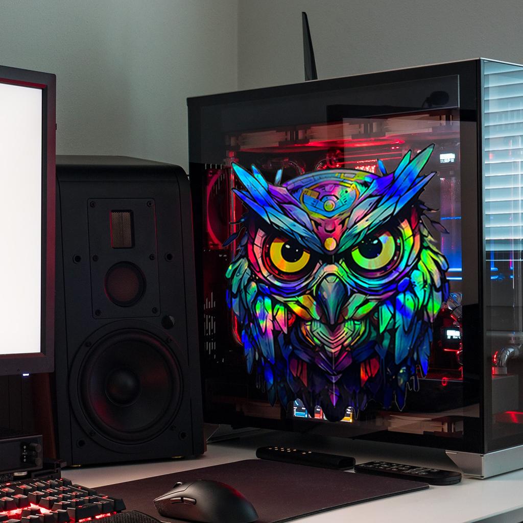 Ls13501 Laser Material Gradual Change Color Owl Wall Sticker Viewing Angle Different Pattern Color