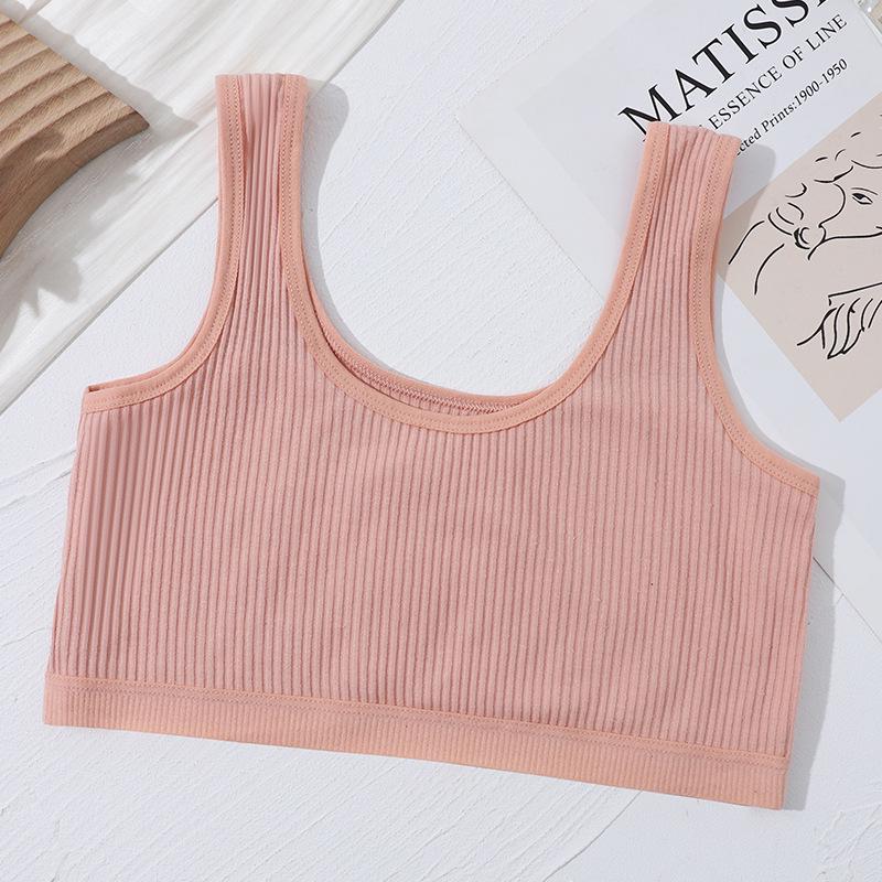 

Подростковый хлопковый бралетт-топ без рукавов однотонного цвета - Тренировочный бюстгальтер для периода полового созревания L (suggested 75-105 jin)