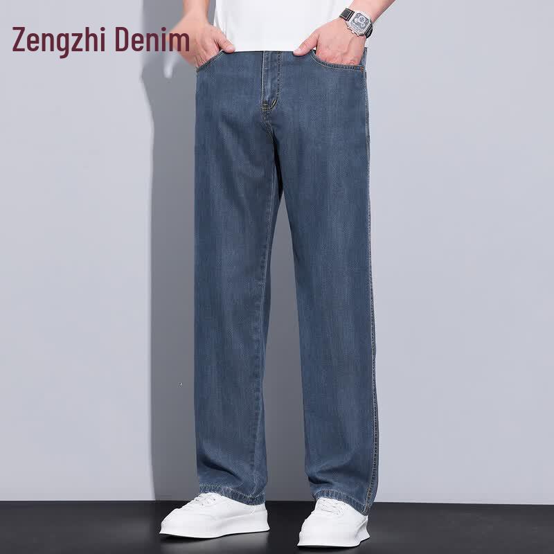 Zengzhi Men s Lyocell Blend Casual Straight-Leg Jeans 32 сине-серый
