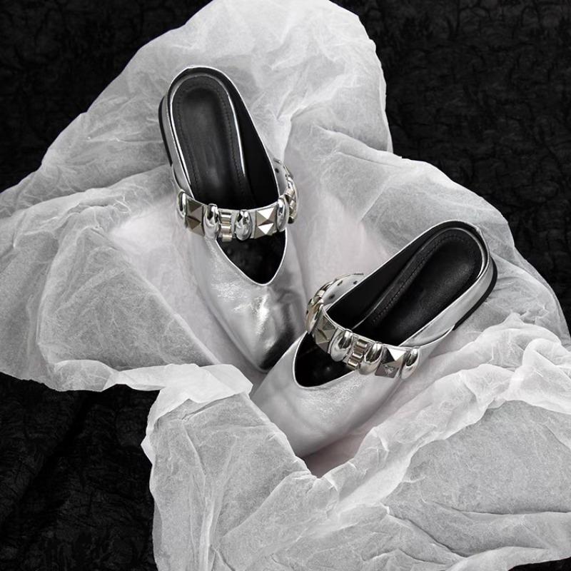 Luxury Crystal Women Flats Slippers Square Toe Mules Shoes Designer Slingback Sandals Summer Home Shoes 2025 Walking Zapatillas