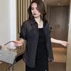 Women Sun Protection Shirt Lapel Long Sleeve Back Lace-up Chiffon Tops Solid Color Single Breasted