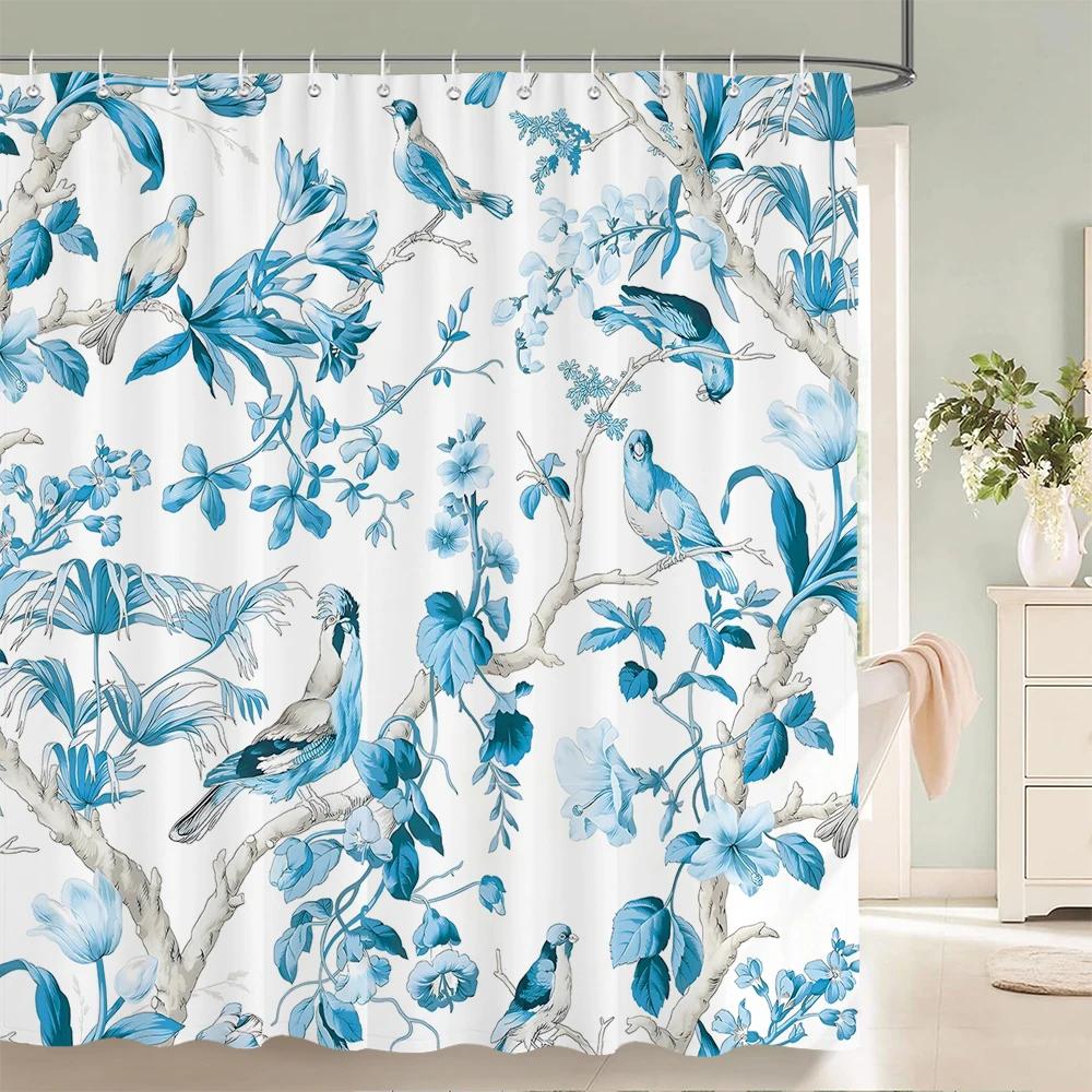 

Beautiful Watercolor Flowers And Leaves Printed Shower Curtain Polyester Waterproof Bathroom Curtain Home Decoration With Hooks W90xH180cm
