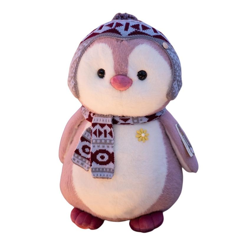Cute Penguin Plush Toy With Christmas Scarf And Hat Soft Stuffed Animal For Girls And Kids 20cm Grey Penguin