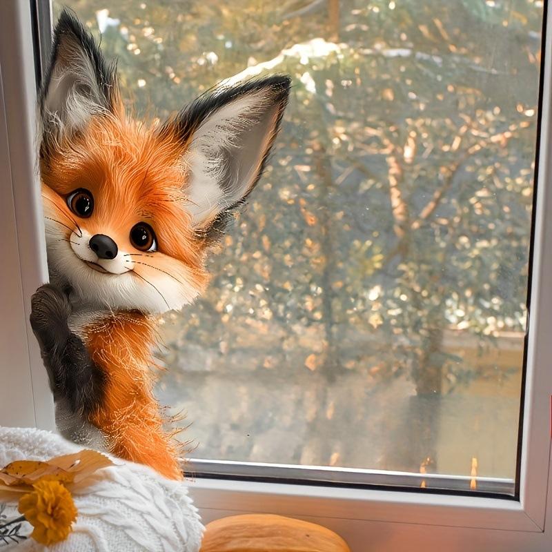 

Self-adhesive Static Cling Window Stickers Cartoon Animals Fox Funny Cow for Home Shop Door Glass Decor as pic