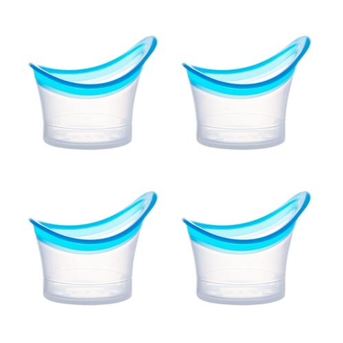 Set of 4 Silicone Eyewash Cups, 10ml Clear, Graduated, Washable, Reusable, Hypoallergenic, Blue