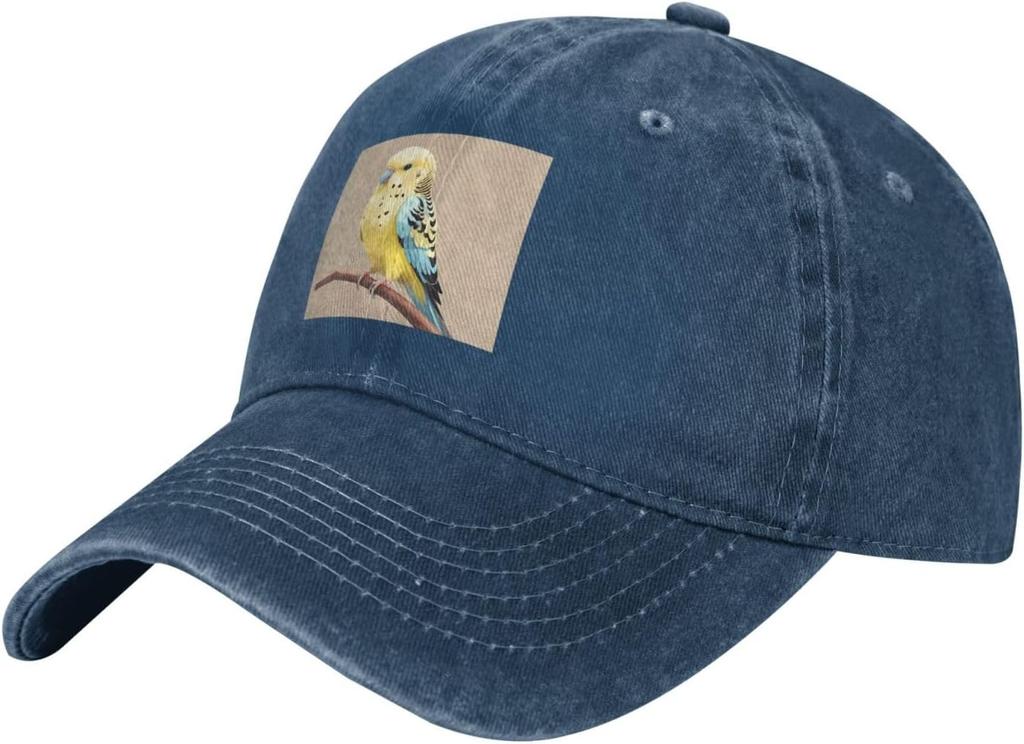 Pale Yellow Budgie Bird Picture Baseball Cap Washed Denim Casual Adjustable Hat for Men Women