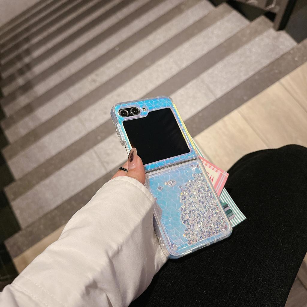 Flowing Sand Silver Case for Samsung Galaxy Z Flip 6: Girly Protective Cover for Gen 3/4/5 Foldable Screens