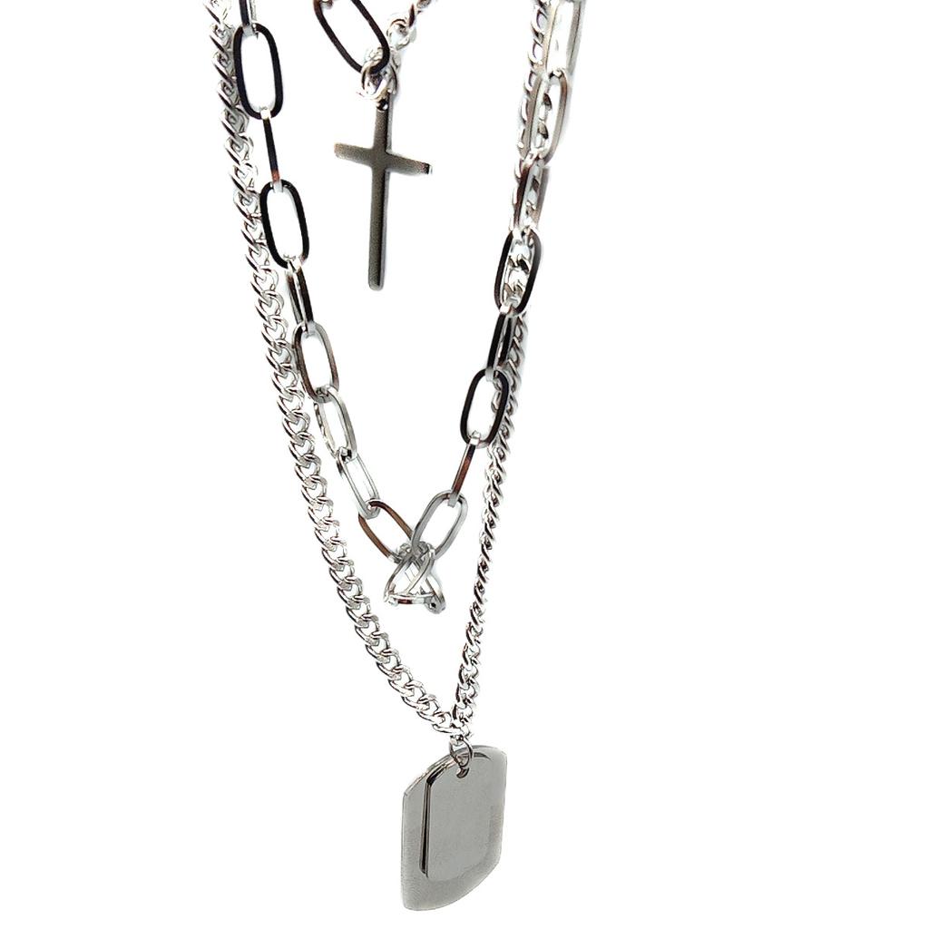 European and American tide cold wind multi-layer hip-hop titanium steel necklace cross stacked necklace men's sweater chain accessories