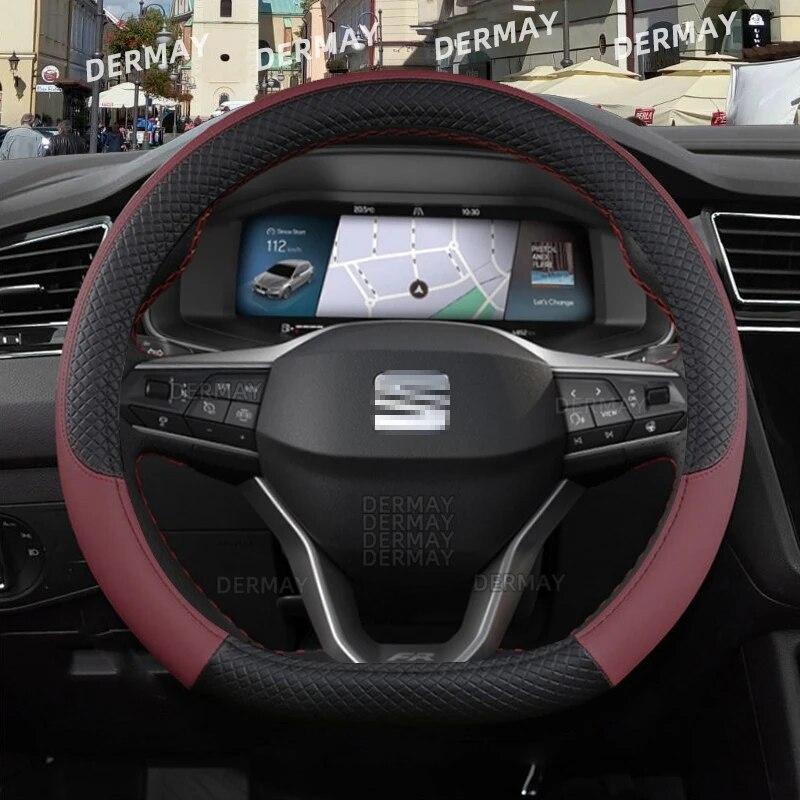 Funda para volante de coche Seat Ibiza 6L 6J 6P 6F KJ1 FR, piel sintética, antideslizante, 9 colores, accesorios para coche, envío rápido.