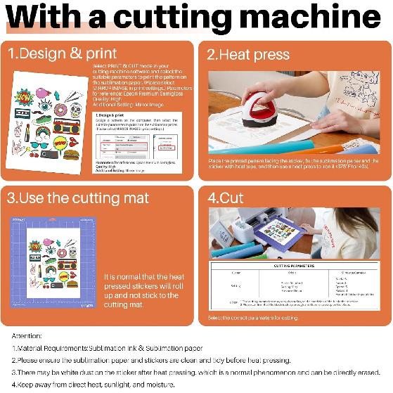 HTVRONT Sublimation Sticker Paper - 20 Pcs Glossy White Waterproof Sublimation Stickers