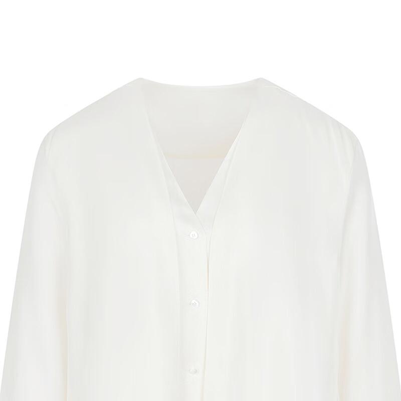 LESS 2025 Spring Mulberry Silk V-Neck Long Sleeve Shirt