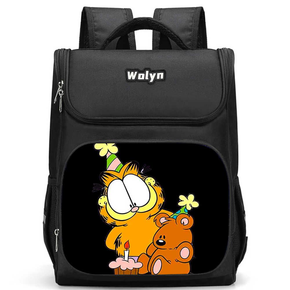 Schulrucksack mit mehreren Fächern, Große Cartoon Garfield Schultaschen für Jungen, Strapazierfähiger Kinderrucksack für Alter 6-10