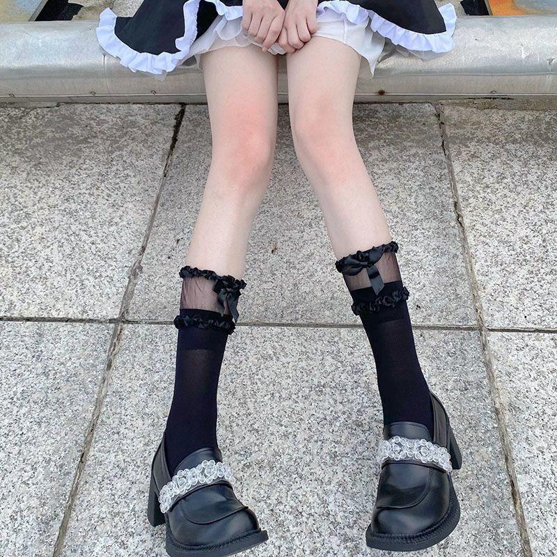 JK Calf Socks Lolita Lace Tube Socks Women's Summer Thin Bow Lolita Cute Half Socks Thin