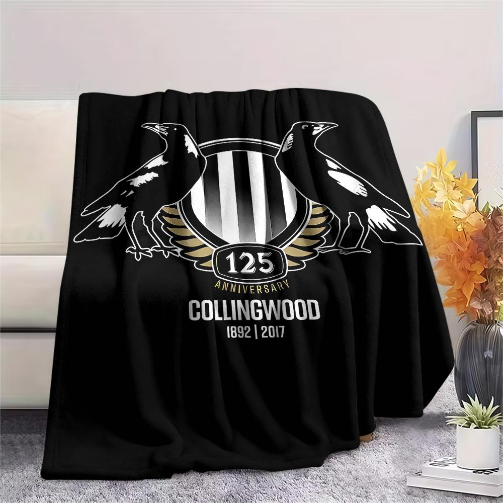 1PC Collingwood Football Club Print Flannel Blanket, High quality All Seasons, Home Decor, Warmth and Comfort, Perfect for Christmas Gifts