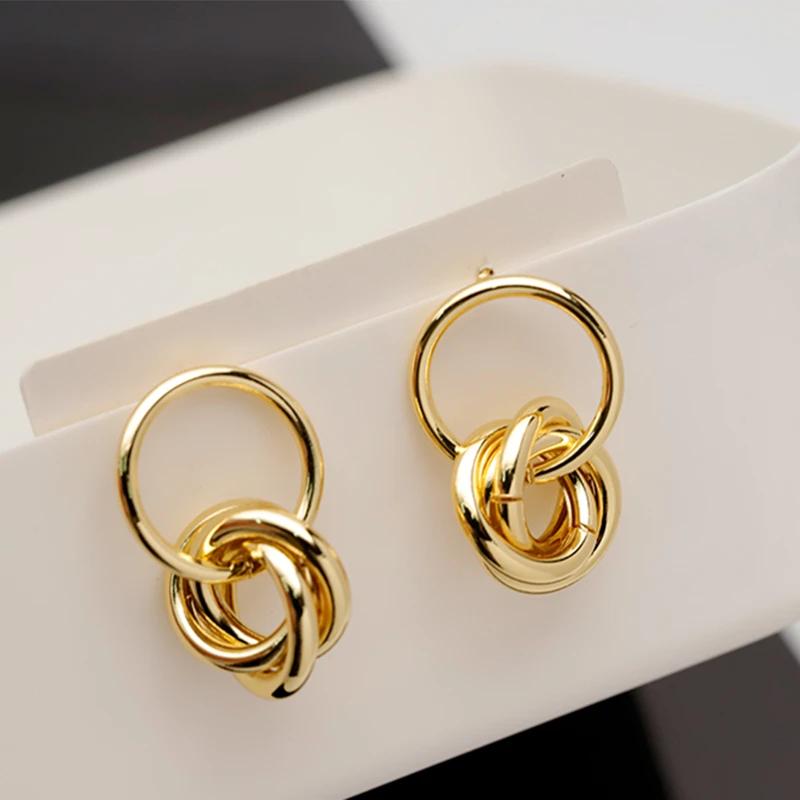 Unique Twisted Multilayer Circle Hang Earrings for Women Hiphop Smooth Irregular Geometry Metal Knot Drop Earring Party Jewelry