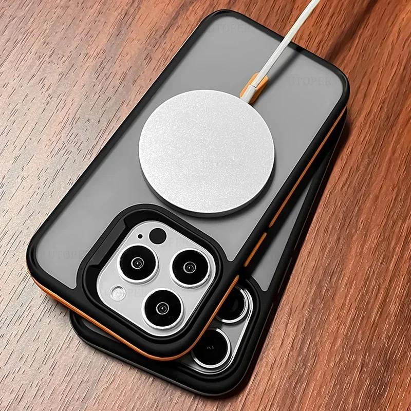Matte Translucent Armor Shockproof Phone Case For iPhone 16 14 13 11 12 15 Pro Max 16 Plus Magsafe Magnet Wireless Charge Cover