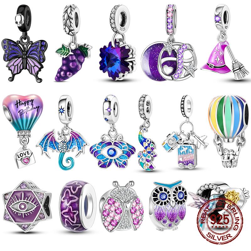 Copper Metal Fantasy Flying Dragon Mysterious Butterfly purple Charm Bead Components Pendant Bead Components Compatible With 4MM hole diamete