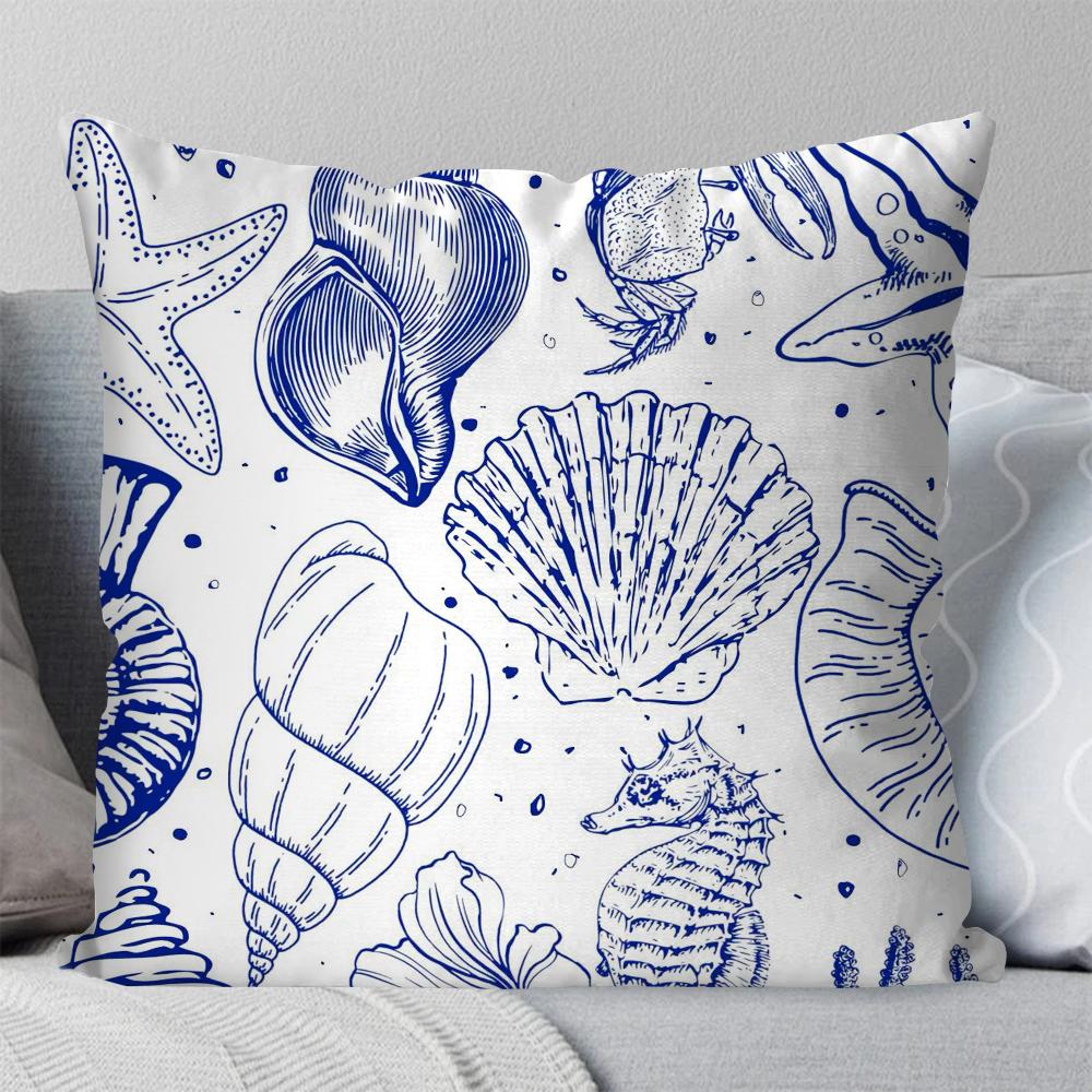 Marine Organism Shells Pillow Case Square Pillow Bedroom Sofa Leisure Comfort Cushion Car Living Room Home Decoration 40X40