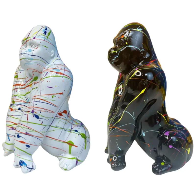 Creative Graffiti Art Gorilla Sculpture, Living Room Bookshelf Decoration Animal Statue, Resin Crafts, Modern Home Decoration