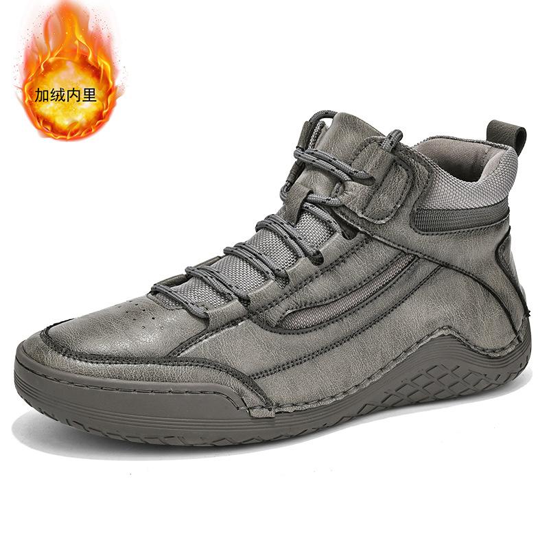2025 New Large Size Men's Shoes Hand-sewn Medium and High Top Casual Shoes Leather Flat Bottom Outdoor Tooling Boots