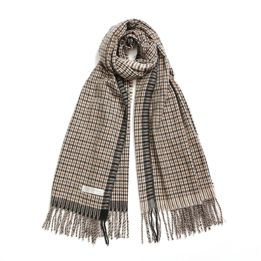Cashmere Winter Check Muffler Black+Brown Long Scarf