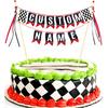 Race Car Cake Topper,  Name Race Car Birthday Cake Decorations, Race Car Party Decorations Checkered Flag Cake Banner(Black)