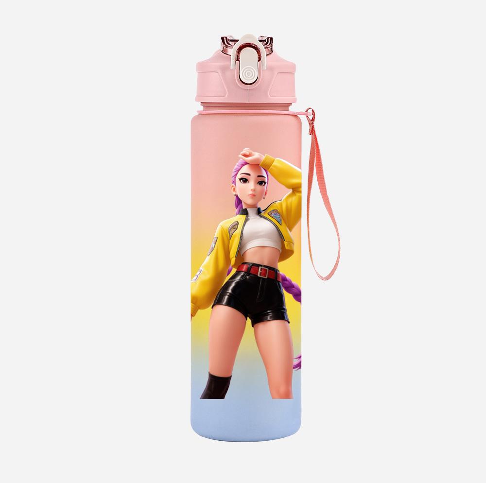 750Ml Water Bottler Anime K-Pop Demon Hunters Printed Character Water Cup Large Capacity Outdoor Portable Rope Drinking Bottle for Boy Girl Gift