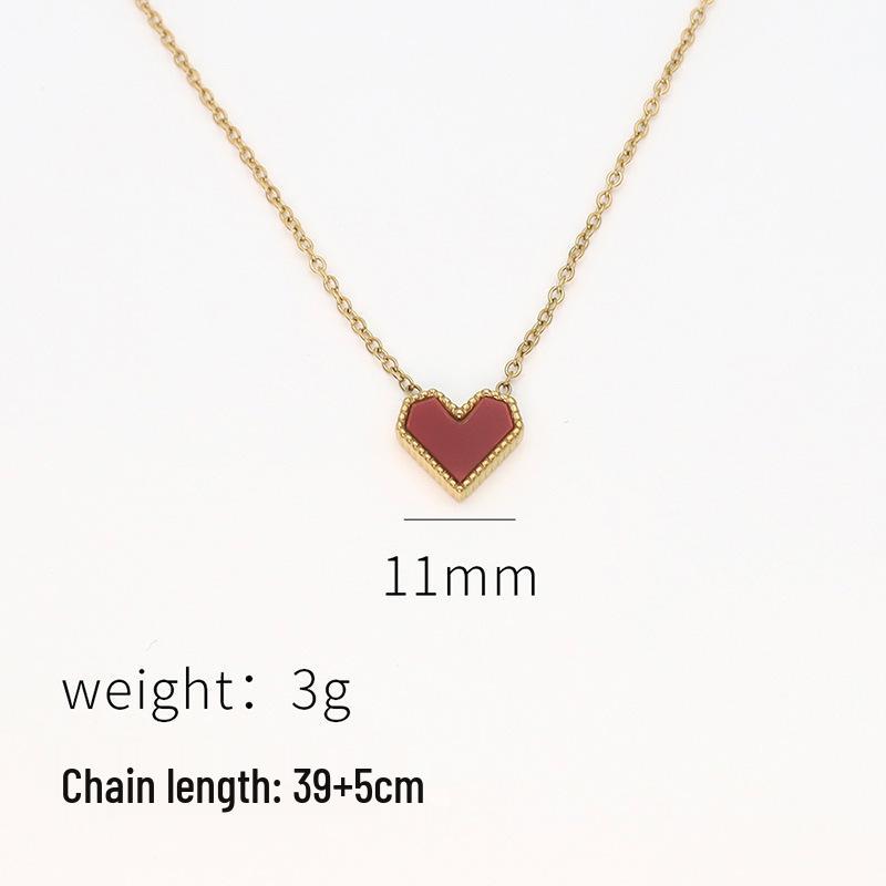 Colar Gargantilha Coração de Pêssego em Aço Titânio 18k de Alta Qualidade com Acrílico Vermelho para Mulheres
