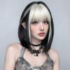 Short Straight Wig Women White Gray Bangs Full Head Cover Heat Resistant Synthetic Fiber Natural Look D-157 Any Face