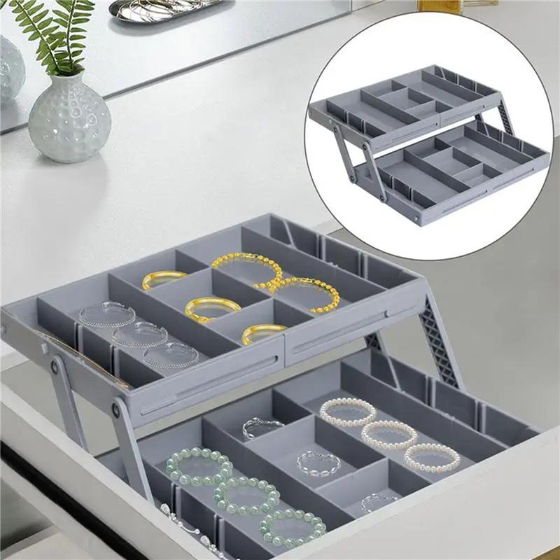 2Pcs 2 Tier Jewelry Display Stackable Exquisite Jewellery Holder Portable Ring Earrings Necklace Organizer Storage Box C