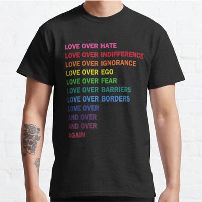 Summer Men Fashion Casual Shirts Short Sleeves Love Over Hate Black Tees Oversized T-shirts