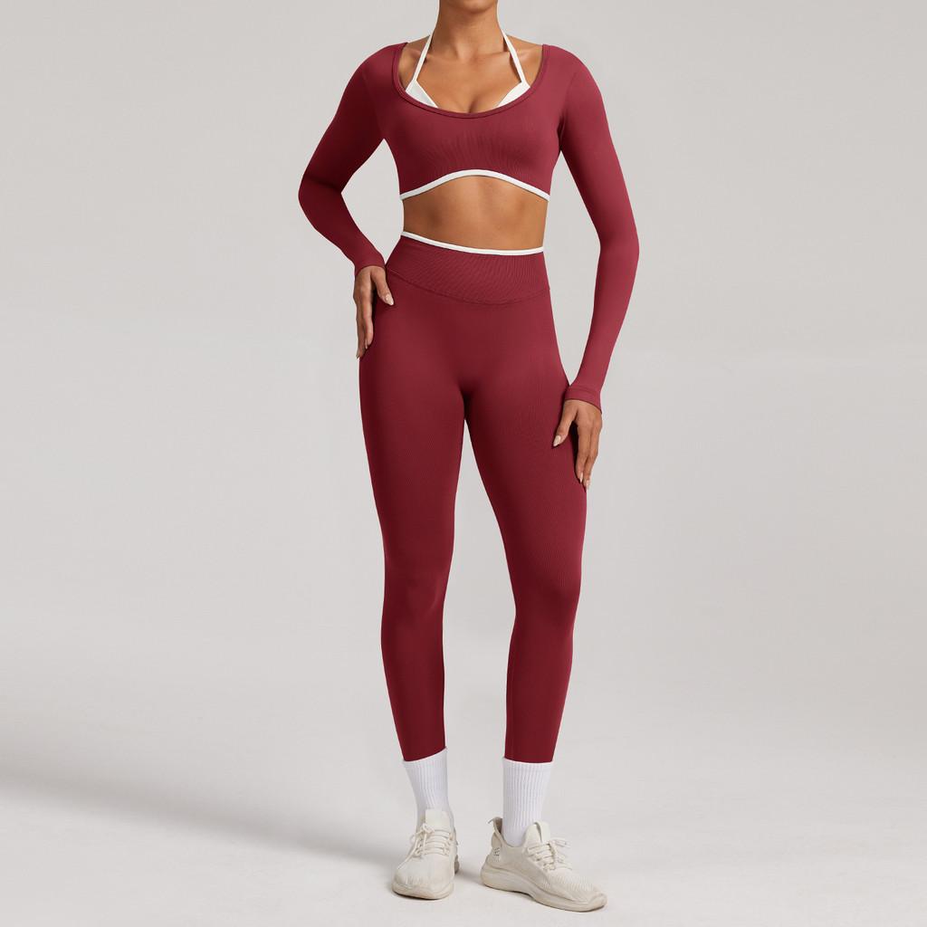 Seamless Yoga Set Long Sleeve Fitness Wear With Moisture Wicking For Women Outdoor Running