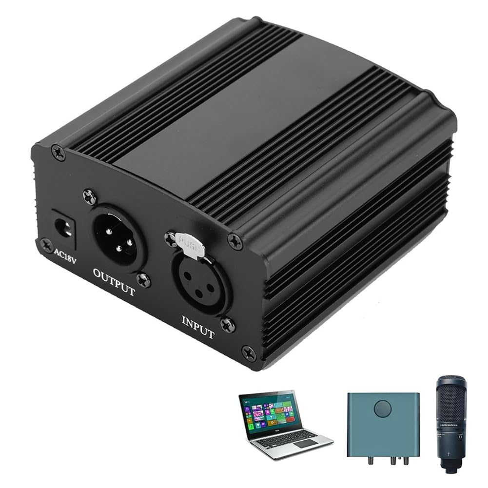 48V Phantom Power Adapter for Condenser Microphones, Microphone Preamp, XLR 3-pin, Charging Cable Included, Phantom Power Supply for Microphones