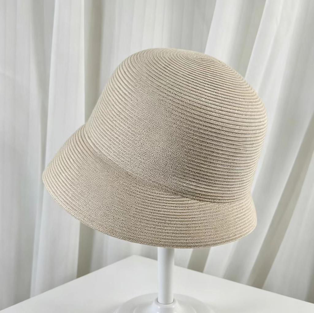 Fine straw bucket hat women's summer sunscreen plain bucket hat vacation straw hat foldable fashion sun hat