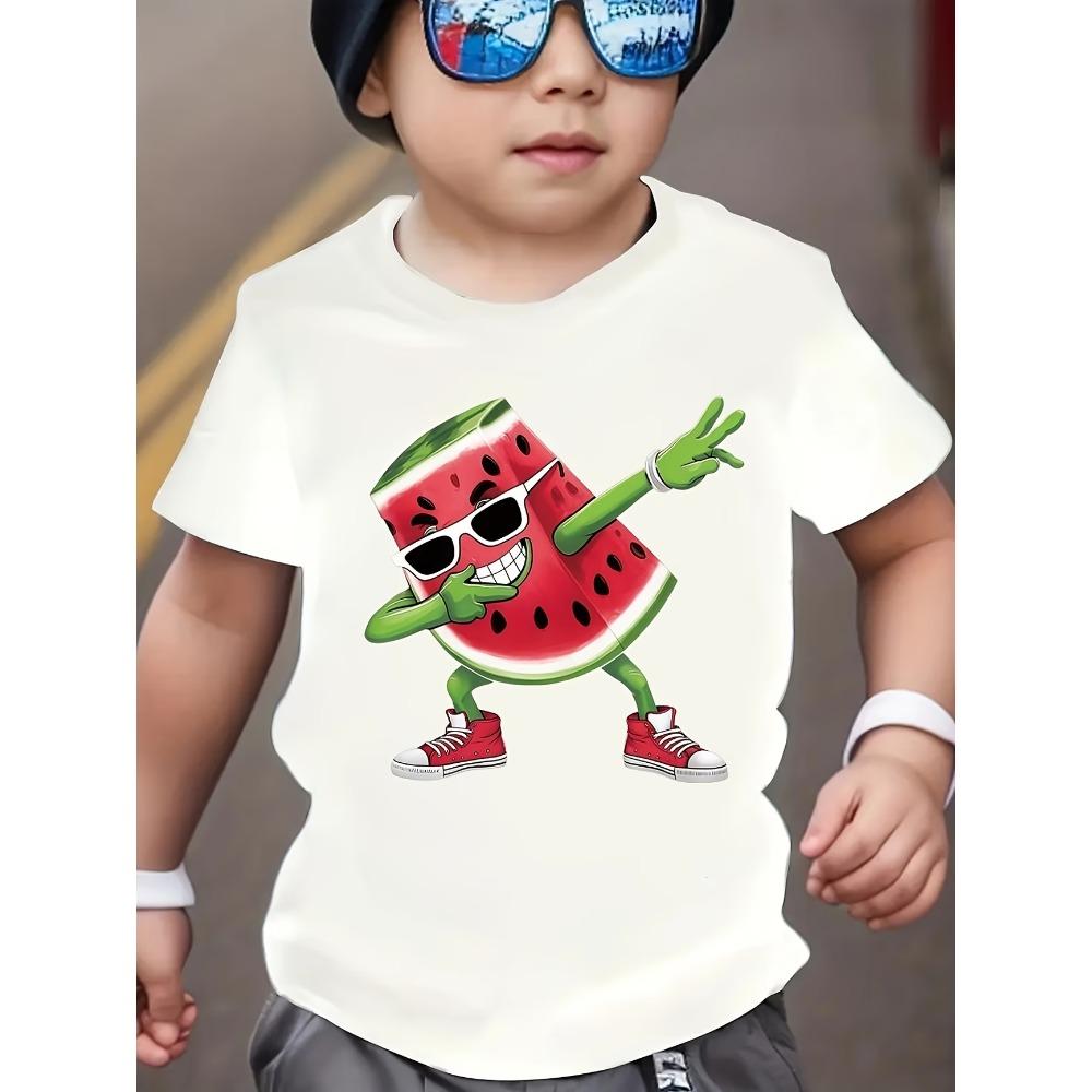 Summer Watermelon Fruit Pattern Printed Childrens T Shirt Fashion Cotton Kids Short Sleeve Shirt Casual Boys Clothes Tees Tops 110