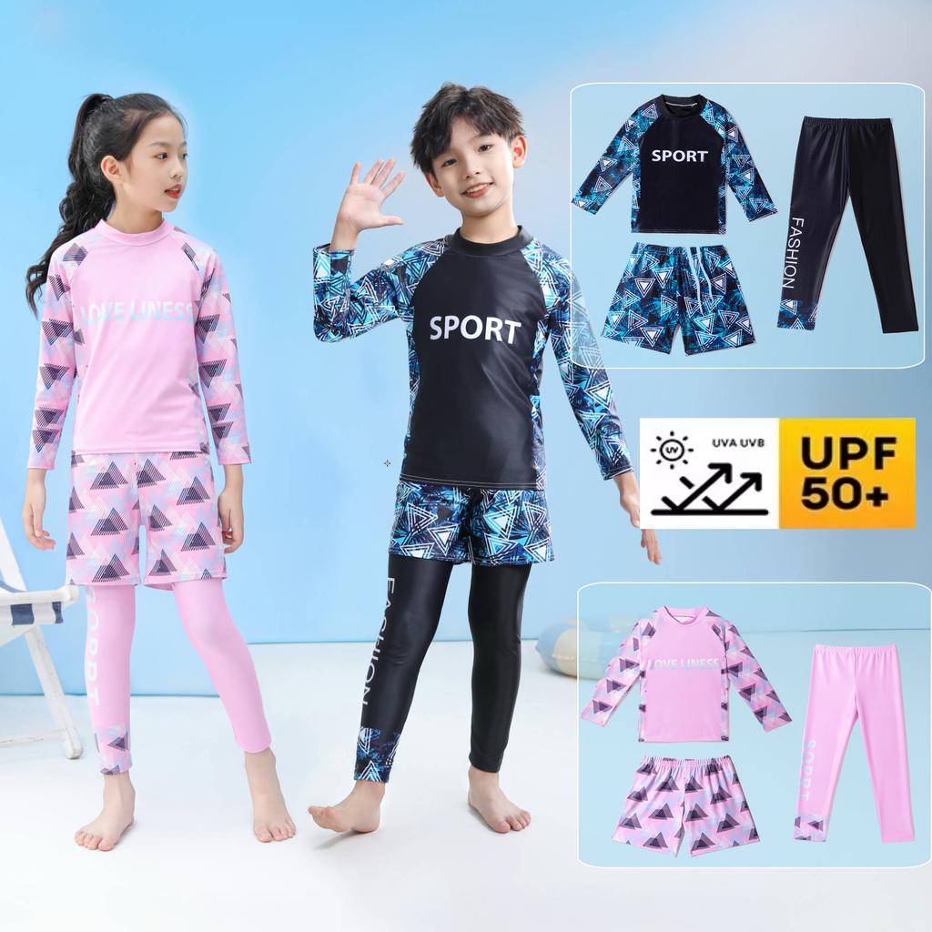 Children's Swimwear Boys' and Girls' Long-sleeved Trousers Three-piece Sun-resistant Quick-drying Suit Warm Swimming Suit for Children