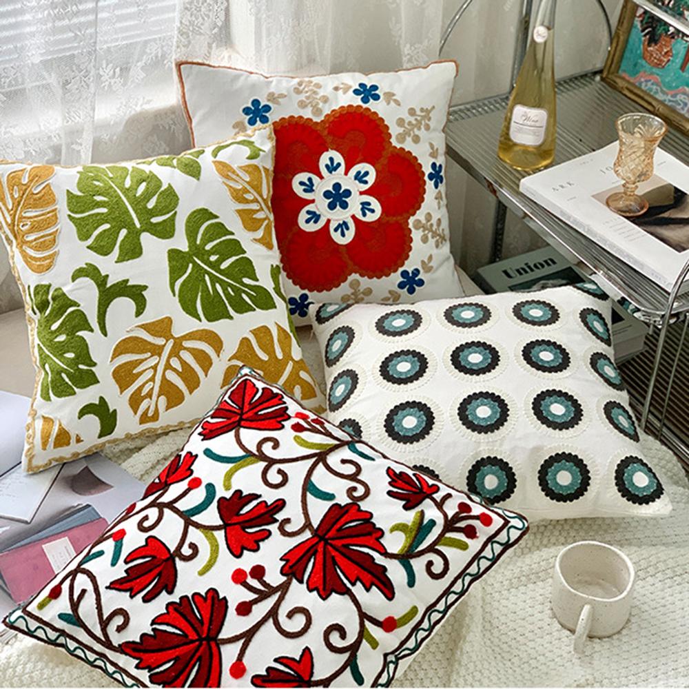45x45cm Ethnic-Style Floral Embroidered Pillowcase Cojines Cotton Owel Embroidered Throw Cushion Cover Headboard Pillowcases