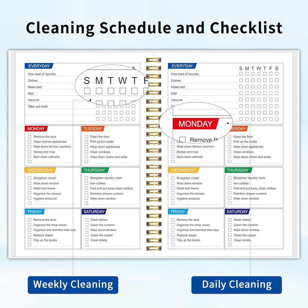 Cleaning Planner & Checklist, Undated Daily Weekly Household Cleaning Schedule Organizer, Home Cleaning Journal To Stay Neat, Organized &