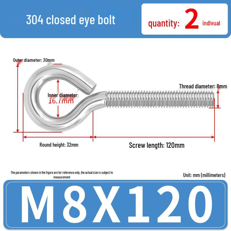 304 Stainless Steel Eyebolt with Ring Hook – Machine Thread Closed Eye Bolt (M4 M5 M6 M8)