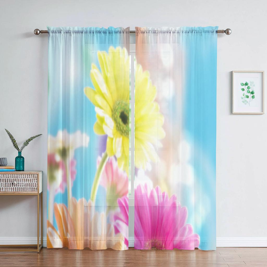 Romantyczna Różana Kwiatowa Żółte Kwiaty Przezroczysta Woalowa Zasłona do Salonu Domowej Kuchni Zielone Liście Motyl Okienna Tiulowa Zasłona