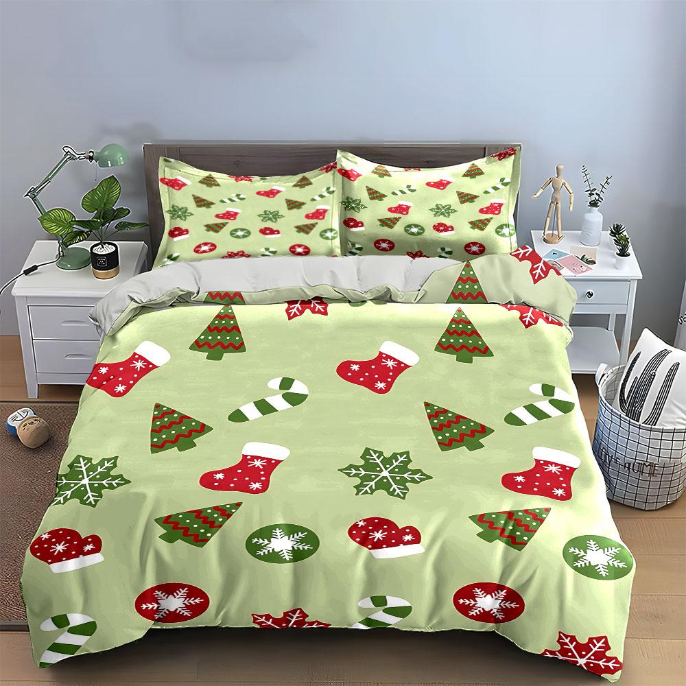 Christmas Pattern with Trees Bedding Duvet Cover Set Duvet Cover Pillowcases (1*Duvet Cover 2*Pillowcases, Without Duvet Insert)