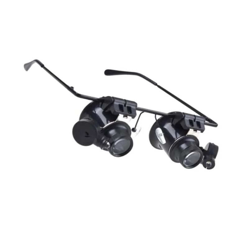 Professional 20X Magnifier Double Eye Glasses Type Watch Repair Jeweler Inspect Tool Magnifier with Two Adjustable LED Lights