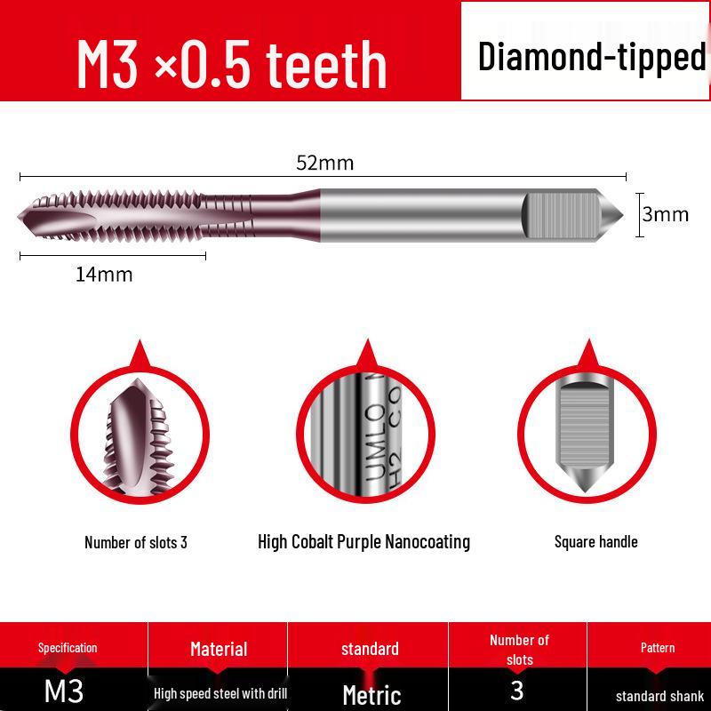Nano-Coated Spiral Point Cobalt Tap for Stainless Steel, Sizes M3-M12