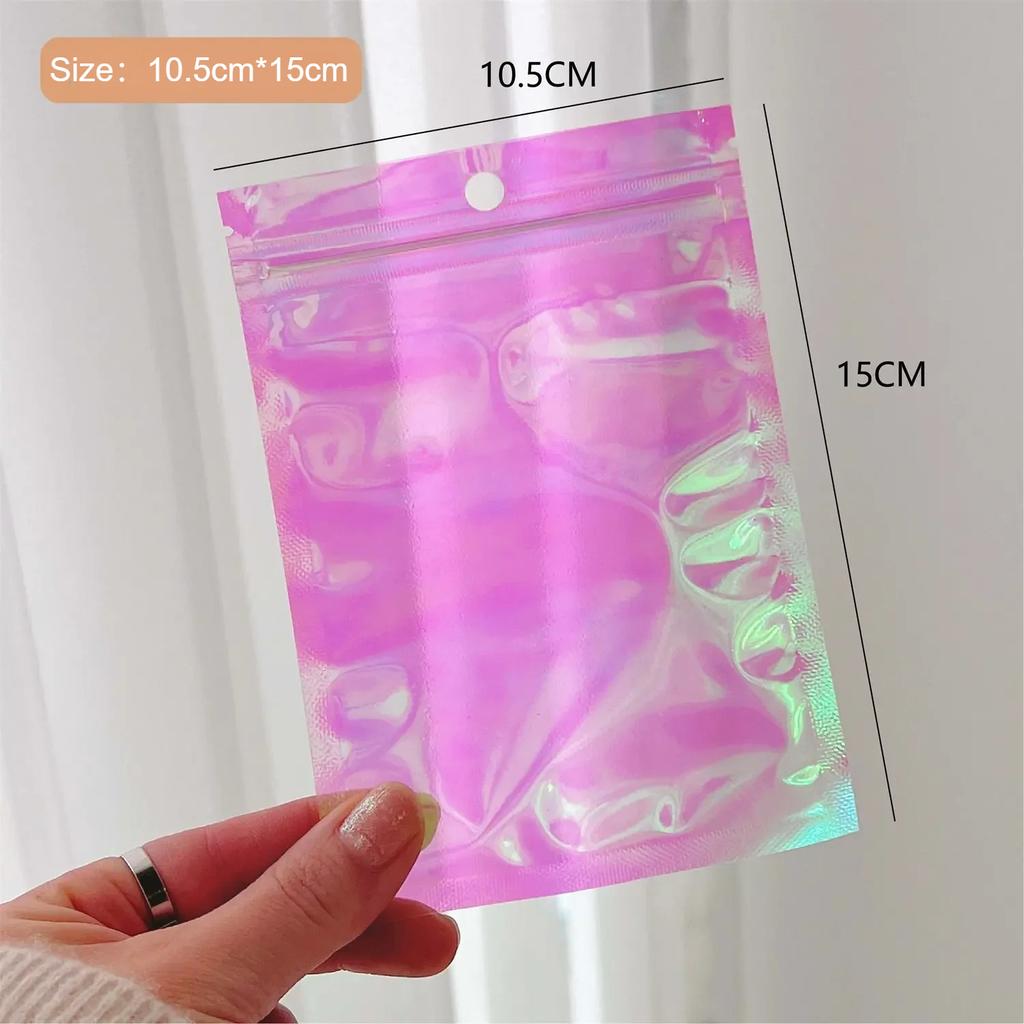 5/10pcs Packaging Pouch Bag Aluminum Foil Polyester Film Translucent Holographic Rainbow Film Sealed Bag Laser Zip Lock Bag