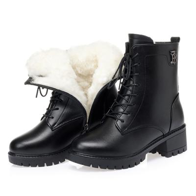 Stivali invernali da donna Stivaletti da donna Stivali da moto stringati in vera pelle di lana calda da donna