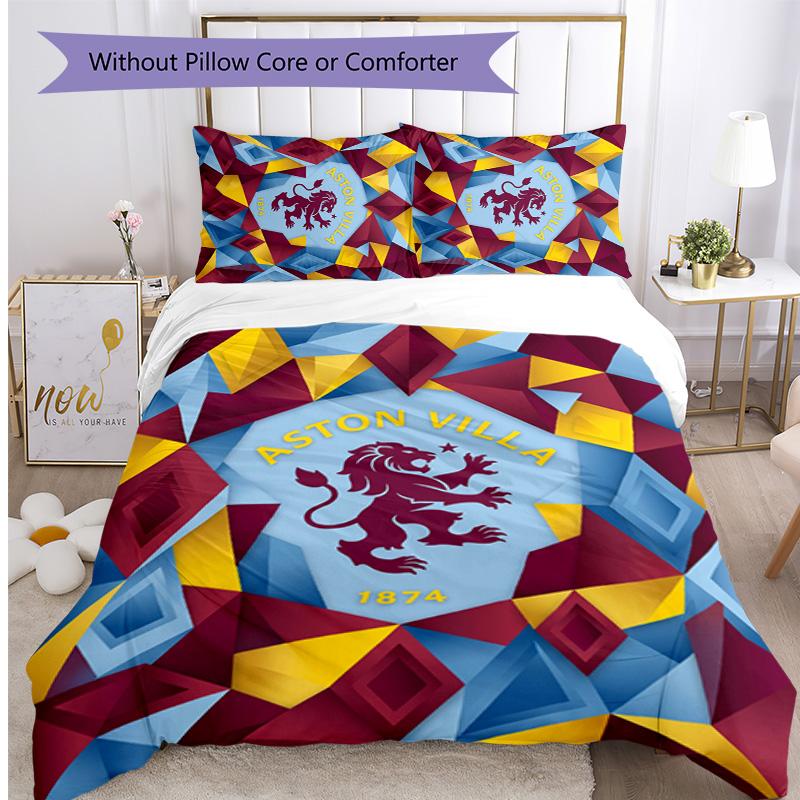 Aston Villa Fußball Bedrucktes 3-teiliges Bettwäsche-Set, Bequemes Hautfreundliches Schlafzimmer Bettbezug-Set