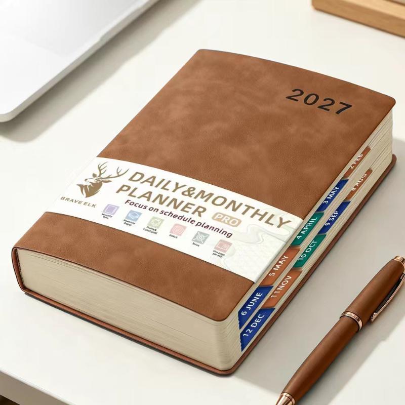 2027 A5 English Schedule Planning Notebook Efficiency Agenda Planner Notepad Ideal Gift for Students Colleagues Business Partners