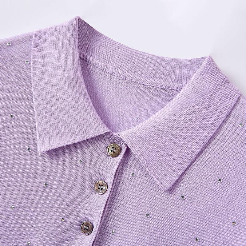 Damen Rhinestone Polo-Strick-T-Shirt mit Seidenmischung