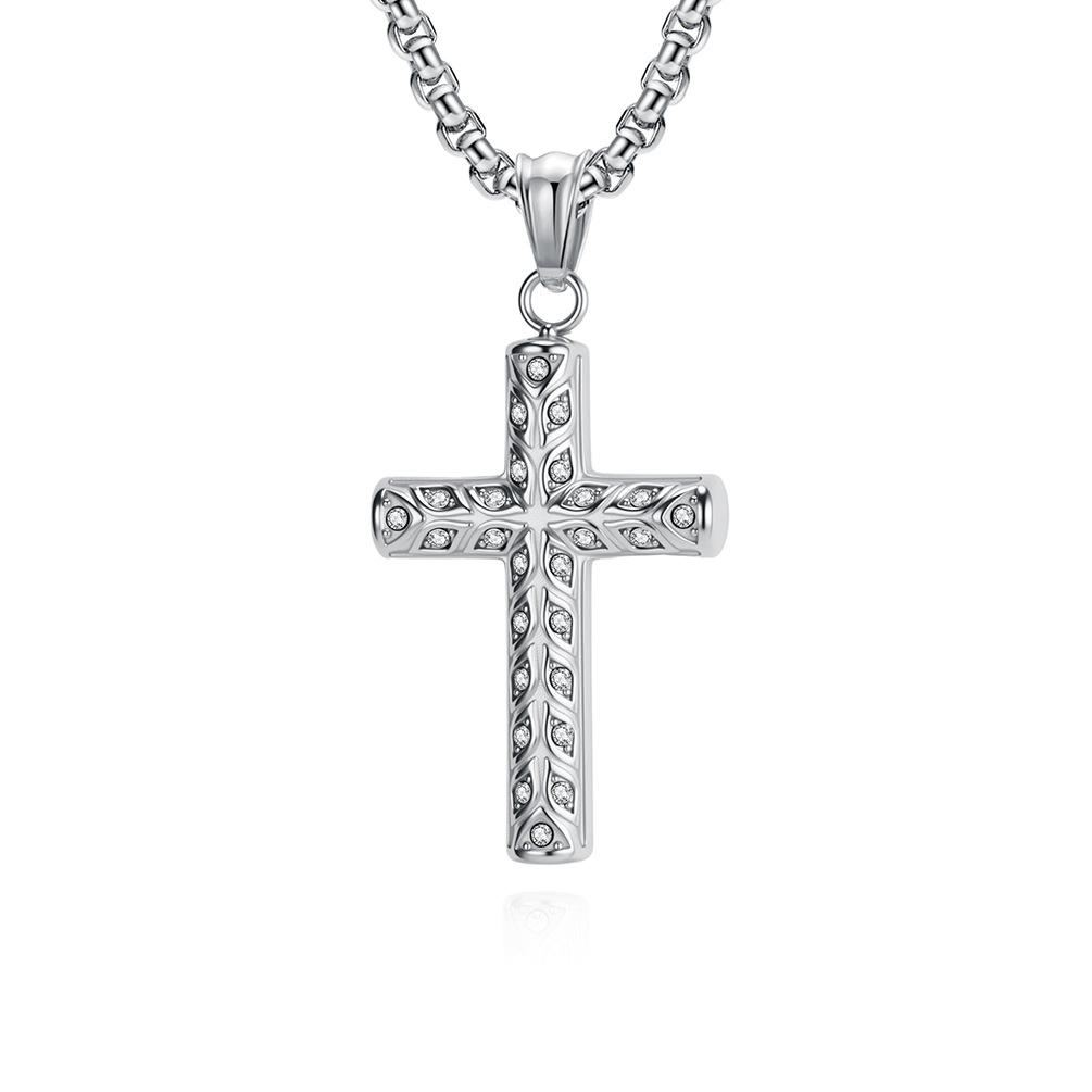 Devil s Eye Shaped Zircon Stainless Steel Cross Necklace for Men Vintage Jewelry