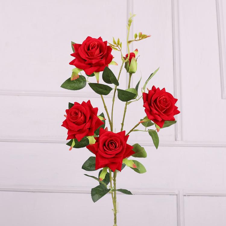 

Simulation rose single flannel 5 heads small gemstone rose wedding flower arrangement